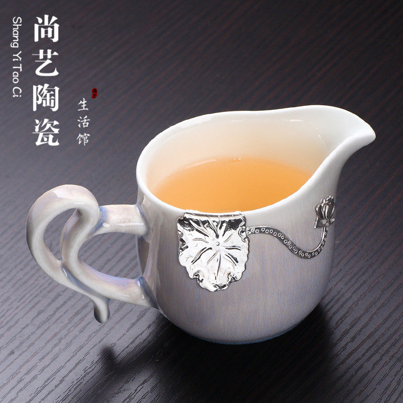 Kiln change inlaid pure silver ceramic fair cup large number thickened heat-resistant sub-tea ware tea sea-day style Gongfu tea fitting-Taobao