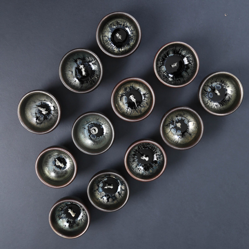 Oil drop built cup inlaid silver tea cup zodiac silver tea cup ceramic tea cup single cup master cup kung fu tea set