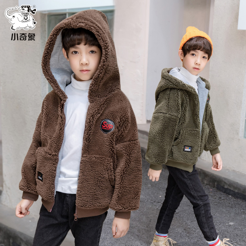 Boy's baby suede jacket thickened warm 2021 new winter CUHK child lamb wool winter money 10 years 11