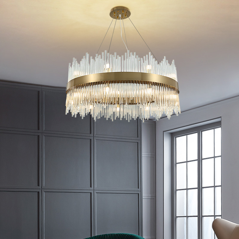 Light Lavish Rear Modern Living Room Light Eu Style Crystal Chandelia Round Villa Atmospheric Dining Room Lighting Suit Combined Full House