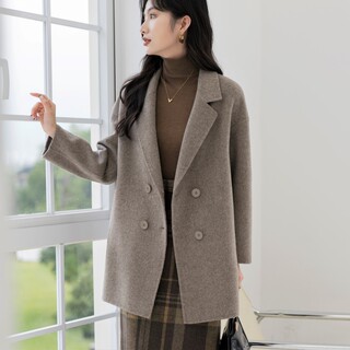 High-End Double-Sided Cashmere Coat for Women, Short Style, 2025 Autumn and Winter New Model, Loose Fit, Elegant Camel Color, Double-Breasted Woolen Coat