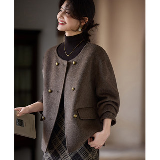High-End Double-Sided Cashmere Coat for Women, Short Style, 2025 Autumn and Winter New Loose Double-Breasted Elegant Woolen Coat