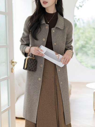High-End Double-Sided Cashmere Coat for Women, Mid-Length, 2025 New Autumn and Winter Camel-Colored Doll Collar Woolen Coat for Women