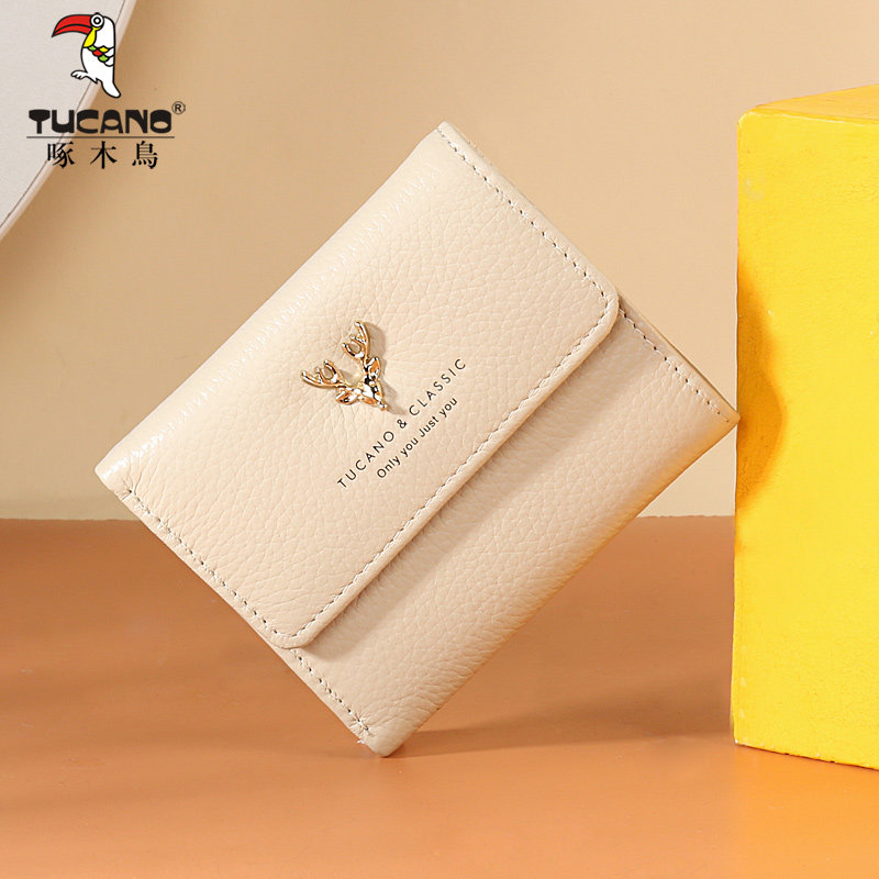 Woodpecker new tri-fold wallet female short section small fresh student folding coin purse simple ladies leather wallet
