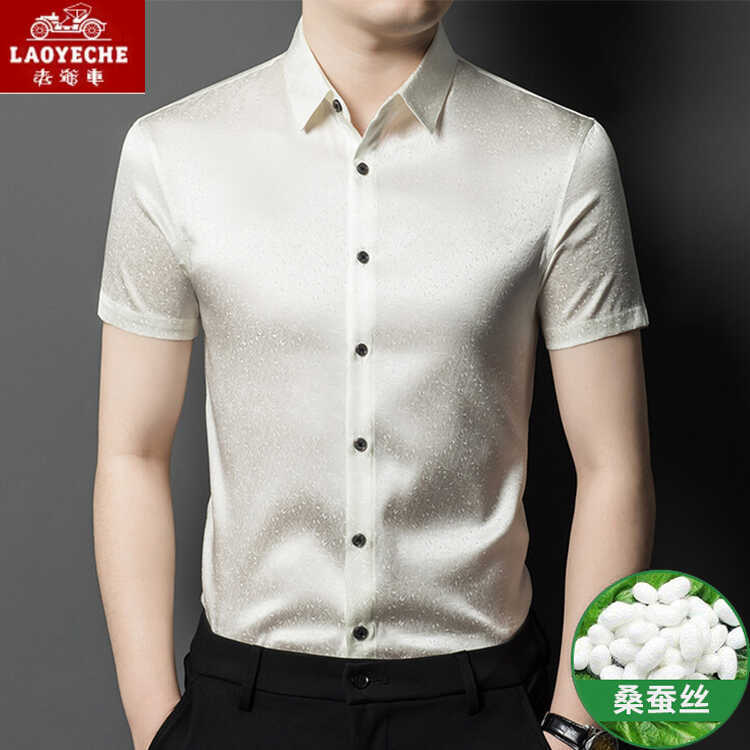 High-End Mulberry Silk Shirt Men's Short-Sleeved Summer New Business Casual Silk Satin Jacquard Silk Shirt for Men High-End Mulberry Silk Shirt Men's Short-Sleeved Summer New Business Casual Silk Satin Jacquard Silk Shirt for Men