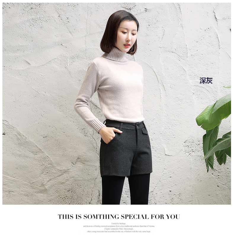 Quần short kẻ sọc bằng vải len nữ mùa thu và mùa đông cao eo 2018 Mới mặc ngoài mùa đông Quần lọt khe mỏng phía dưới Quần lửng quần áo thời trang nữ