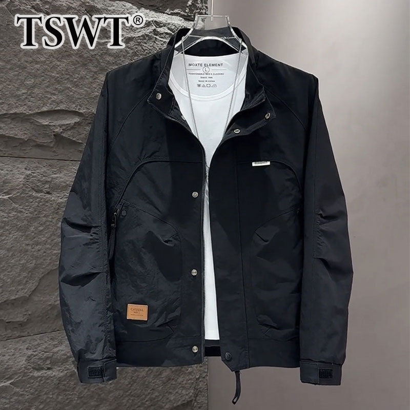 High-End Black Casual Windbreaker Jacket for Men, Autumn and Winter Style, Cool and Loose-Fitting Workwear Stand-Collar Jacket, Men's Outerwear High-End Black Casual Windbreaker Jacket for Men, Autumn and Winter Style, Cool and Loose-Fitting Workwear Stand-Collar Jacket, Men's Outerwear