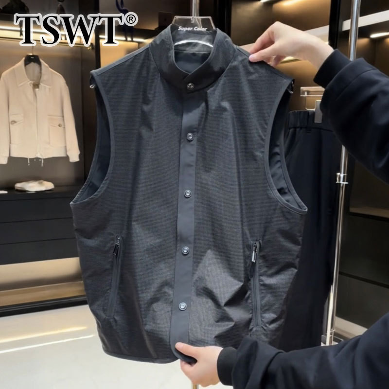 High-End Black Sleeveless Jacket for Men, Spring and Autumn Trendy Brand Loose Casual Versatile Stand-Up Collar Vest Men's Top High-End Black Sleeveless Jacket for Men, Spring and Autumn Trendy Brand Loose Casual Versatile Stand-Up Collar Vest Men's Top