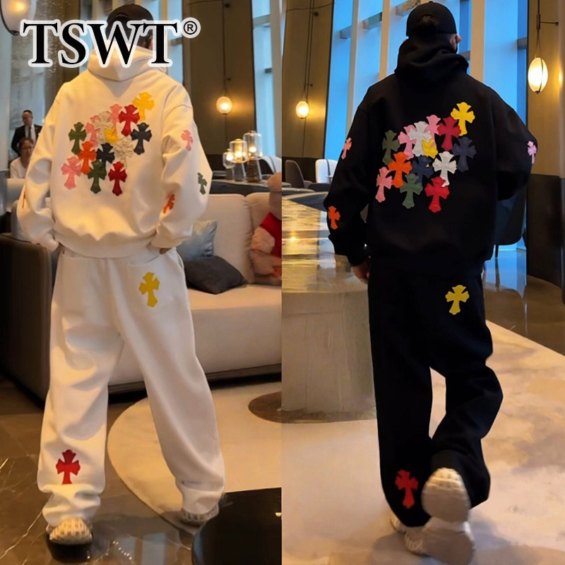 High-End White Casual Suit for Men, Autumn and Winter 2026 New Trendy Hooded Sweatshirt and Sports Sweatpants Two-Piece Set