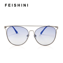 FEISINI personality fashion net red glasses womens sunglasses ocean blue delicate metal frame sunscreen sunglasses tide