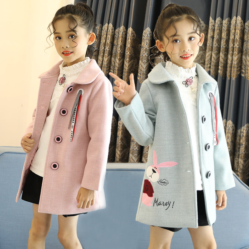 Girl's autumn and winter style jacket 2022 cute rabbit thickening clip cotton wool What to do for a long winter dress among girls in the great coat of clothes