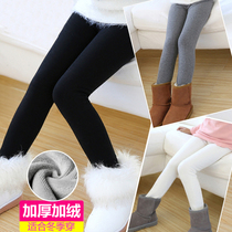 Childrens clothing Girls leggings autumn and winter models thickened velvet wild solid color childrens trousers warm childrens elastic pants