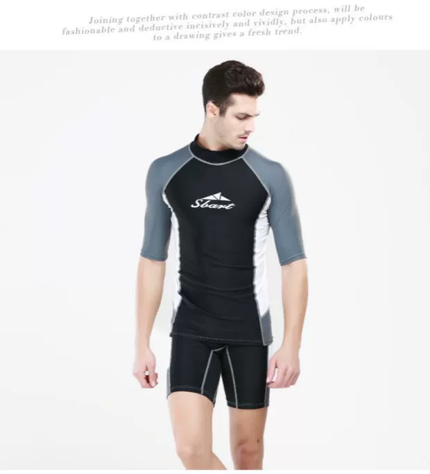 Thời trang phù hợp với màu sắc co giãn bó sát nylon bộ đồ bơi ngắn tay vận chuyển miễn phí thời trang nam thể thao thể dục phù hợp với đồ bơi thân trên - Nam bơi đầm