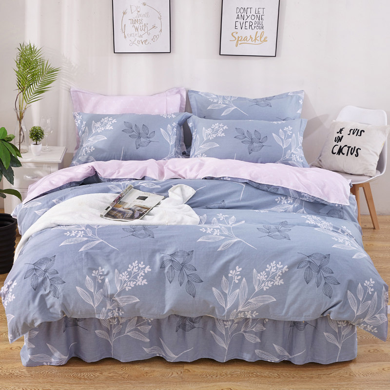 Pure cotton four-piece set 100 cotton bed skirt bedspread four-piece set 1 8m2 0m lotus leaf lace bed skirt autumn