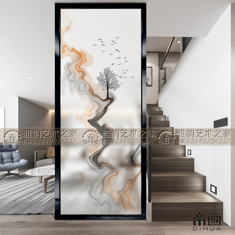 Abstract Chart Art Glass Entry Genguan Screen Partition Living Room Aisle Background Wall Shoe Cabinet Move Door Glass Landscape