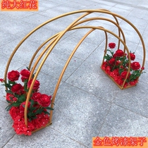 New wedding props rainbow wrought iron road guide wedding stage catwalk layout decoration floral simulation silk flower
