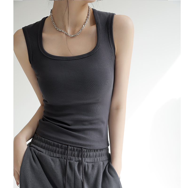 女性用サスペンダーベスト 2025年夏新作アウターウェア サイドバストカバー I字型 純綿 ワイドショルダーストラップ ボトムトップトレンド