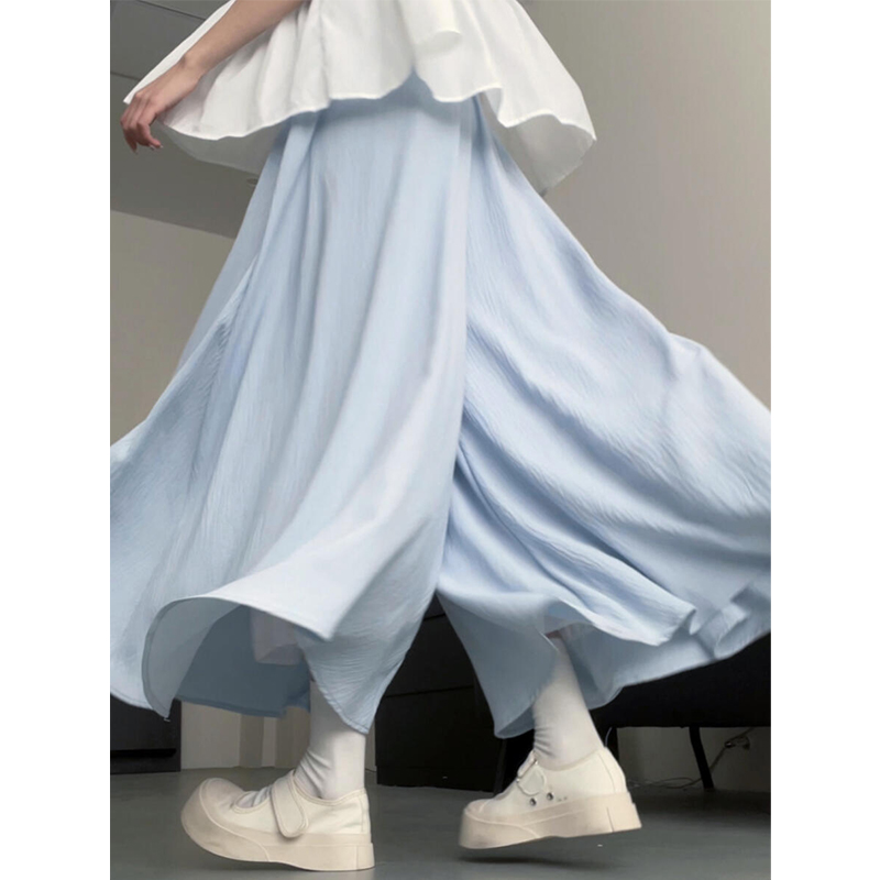 ブルースカートパンツレディース夏2025新作アイスシルク薄手Aラインスカート小さめカジュアルドレープワイドレッグパンツ
