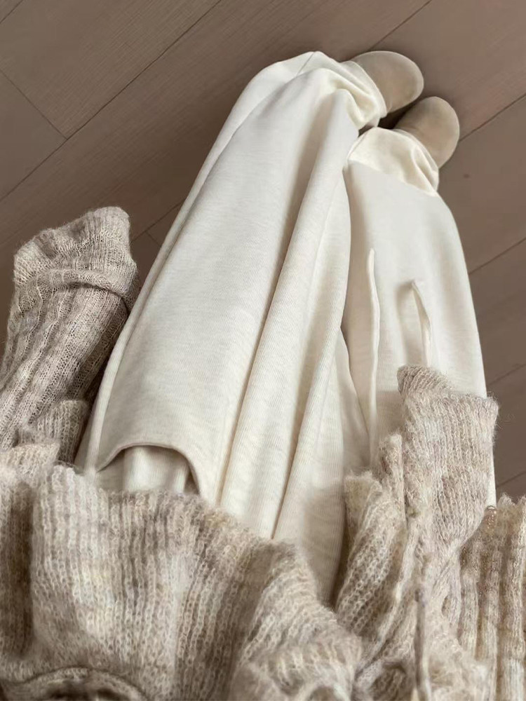 White Glutinous Rice Pants for Women, Spring and Autumn 2025 New Style, High-Waisted, Drapey, Petite, Straight-Leg, Narrow Version, Autumn and Winter Fleece-Lined Wide-Leg Pants