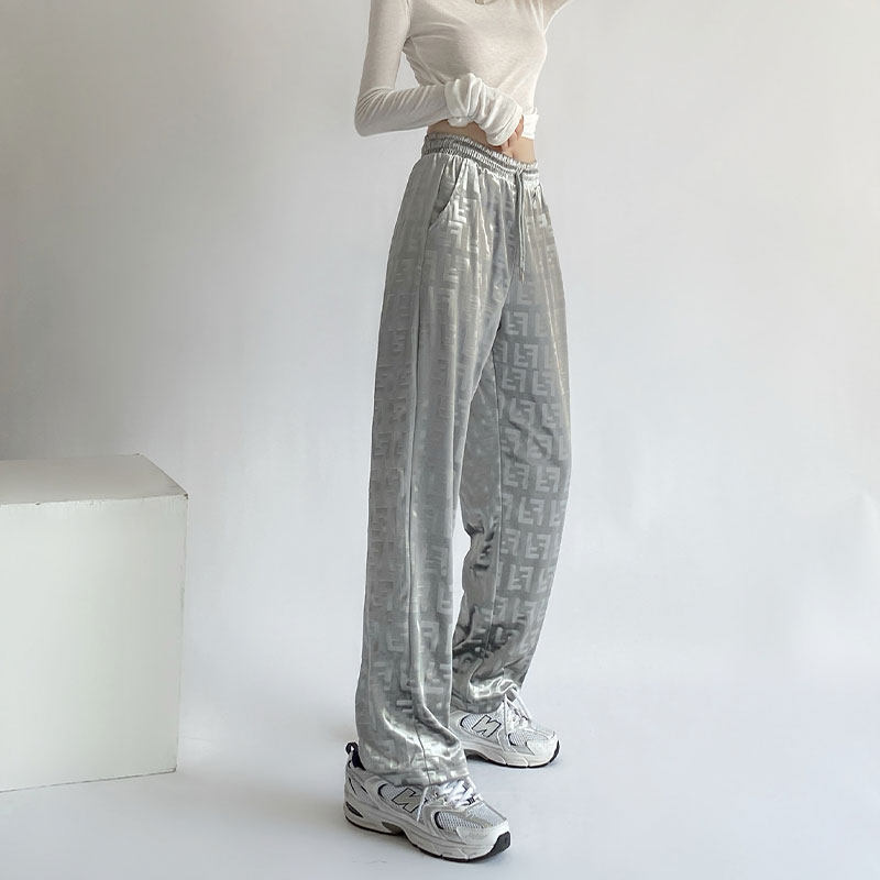 Grey Broadlegged Pants Women's Spring Ladies Dress 2022 New High Waist Display Slim 100 Lap Feel Tugging Pants Velvet Pants