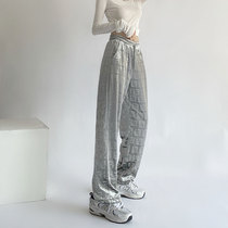 Grey Broadlegged Pants Womens Spring Ladies Dress 2022 New High Waist Display Slim 100 Lap Feel Tugging Pants Velvet Pants