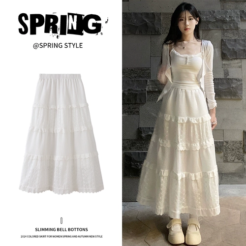 Белая летняя юбка, высокая талия, юбка-пачка, длина миди, А-силуэт