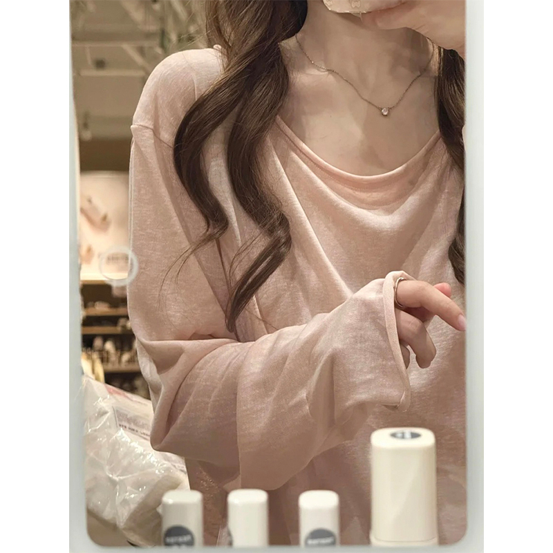 Pink Tencel Sun Protection Blouse for Women, Summer 2026 New Style, Loose Fit, Slimming, Air-Conditioning Shirt, Pure and Alluring Style, Slightly Sheer Base Layer Top