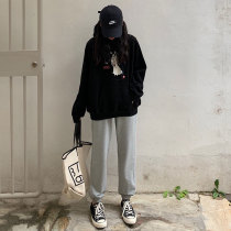 Gray Sports Pants Womens Loose Spring and Autumn Sweatpants 2021 New Slim Joker Casual Toys Tide