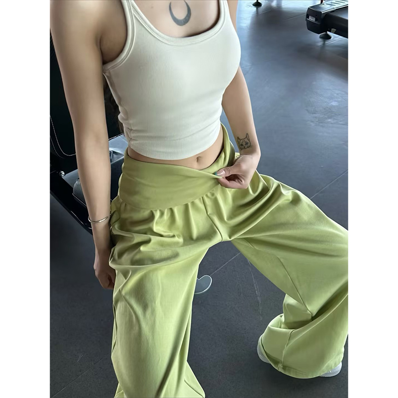 Avocado Green High-Waisted Sweatpants for Women, Summer Thin Style, Petite Yoga Fitness Design, Casual Wide-Leg Pants Avocado Green High-Waisted Sweatpants for Women, Summer Thin Style, Petite Yoga Fitness Design, Casual Wide-Leg Pants