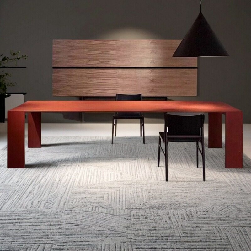 Italian Minimalist Metal Dining Table Rectangular Office Desk Designer Conference Table Long Table Red Light Luxury High-End Table Italian Minimalist Metal Dining Table Rectangular Office Desk Designer Conference Table Long Table Red Light Luxury High-End Table