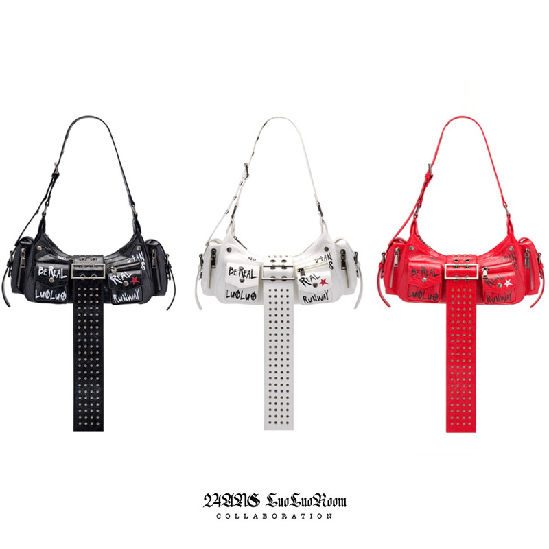 Luoluoroom*24Ans Collaboration Model "Rebellious Concubine" Hand-Painted Graffiti Shoulder Bag (No Pendant)