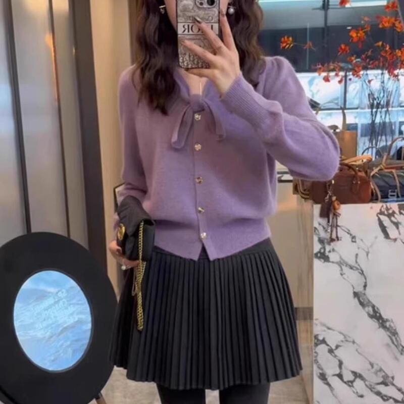 Tweed Style Purple Cardigan Sweater for Women 2024 New Autumn and Winter Style for Small People, Lazy Style Short Knitted Jacket