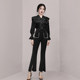 High-end professional spring suit women's two-piece light and familiar storm point bow-knot shirt slimming slit flared trousers