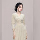 Autumn new temperament dress long-sleeved annual meeting dress female v-neck wrinkled waist long section high-end sense royal sister skirt