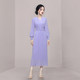 Pleated long skirt autumn long-sleeved v-neck Korean style chiffon skirt 2022 new high-end ladies purple dress