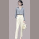 Professional OL suit women's autumn dress high-end sense ladies satin shirt slim-fit cropped pants fashion two-piece suit Yujie Fan