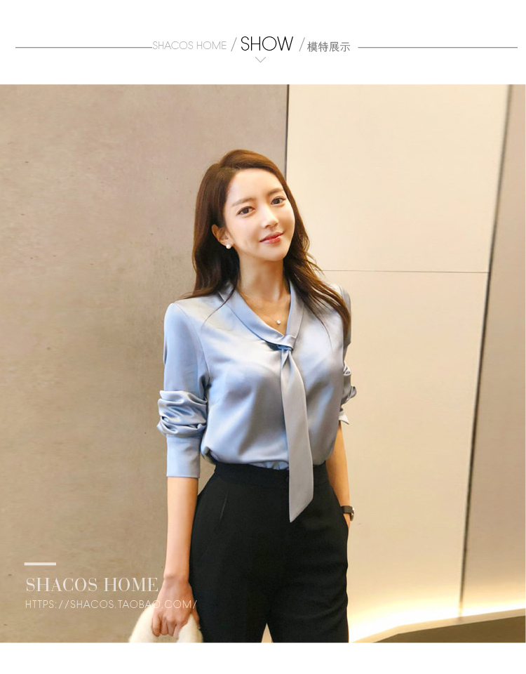 Xuân 2018 mới của phụ nữ Hàn Quốc OL khí chất chuyên nghiệp Áo cổ chữ V có tay áo dài tay hoang dã áo sơ mi nữ hàn quốc cao cấp