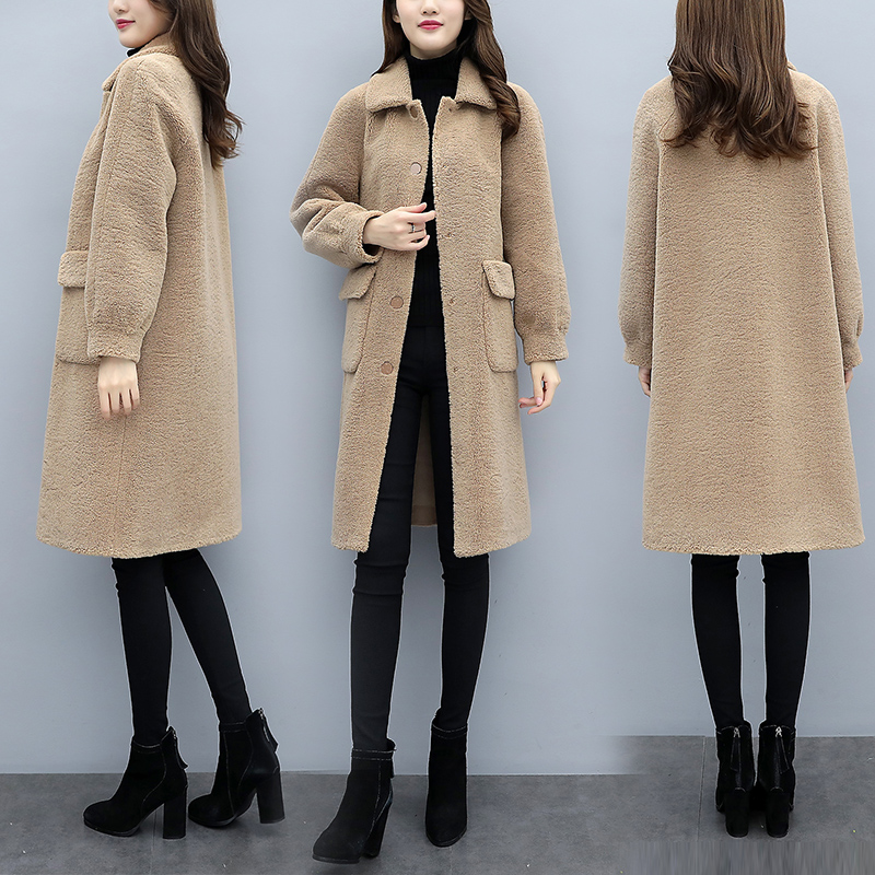 2021 autumn and winter new grain cashmere coat medium and long version Korean lamb plush fur one coat women tide