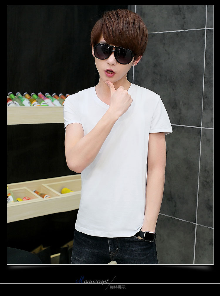 Thanh niên tay ngắn nam T-shirt màu rắn v-cổ Slim chạm đáy áo thể thao quần áo xu hướng nam nửa áo áo thun nam big size