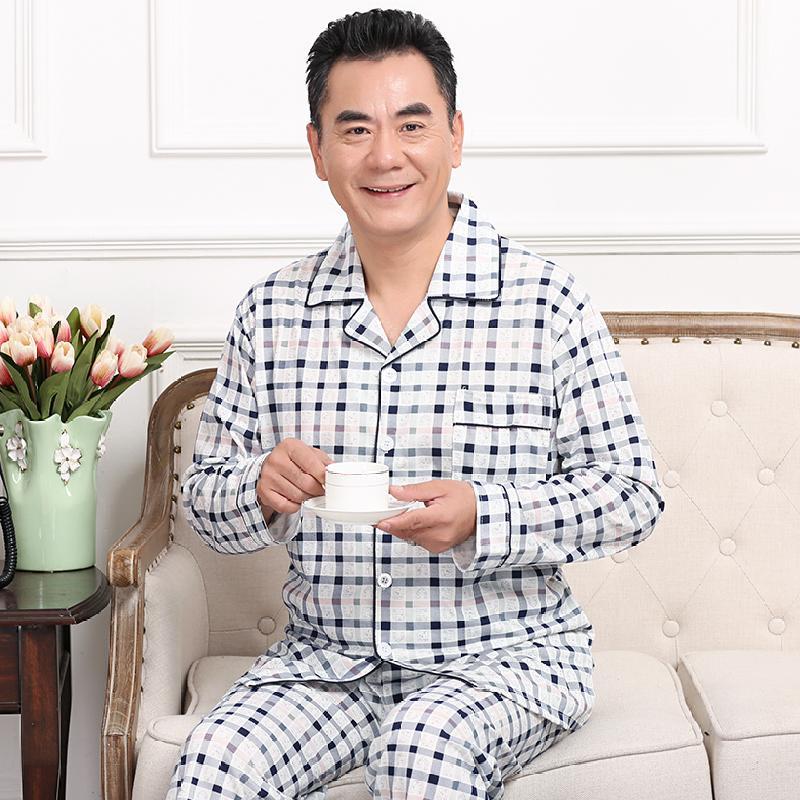 Đông xuân mô hình mỏng trung niên nam đồ ngủ dài tay quần áo miso nhà cha ông bông hai mảnh bộ mẹ cardigan cô gái.