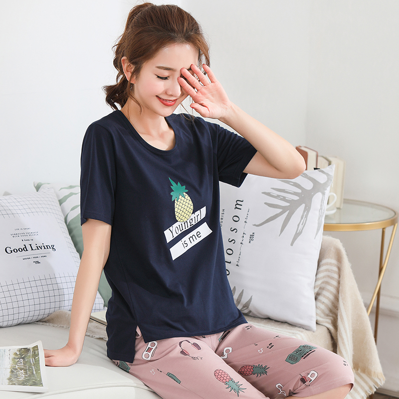 Mùa hè có thể mặc thoải mái womens ngắn tay quần pajama bộ đồ ngủ thoải mái mùa hè nửa tay áo kích thước nhỏ quần áo về nhà.