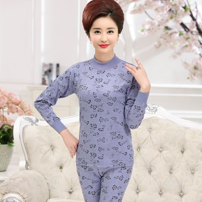 Mùa xuân và mùa thu womens thoải mái đồ lót nửa cổ áo cao trung niên cao niên 60 mỏng áo len mẹ quần quần áo mùa thu mùa thu được thiết lập.