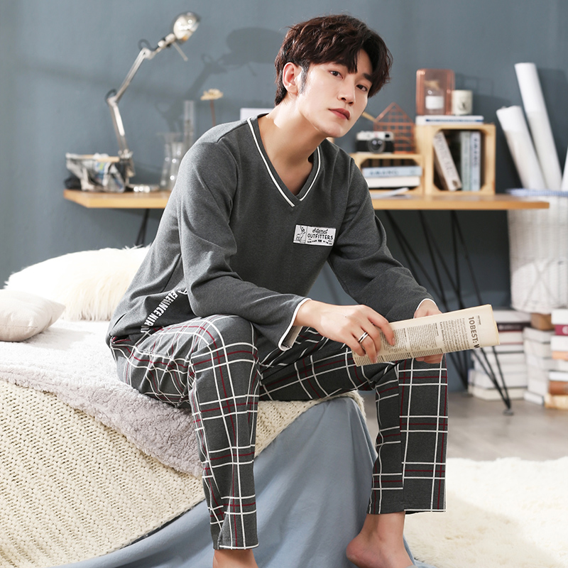 Mens xu hướng pajama xu hướng dài tay áo cộng với sự gia tăng chất béo mỡ số 200 catties 250 catties 300 catties mens mùa thu và mùa đông l.