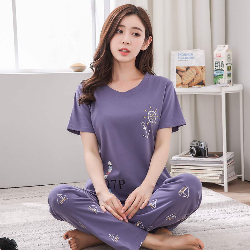 . Harajuku Hàn Quốc phiên bản cổ tích lớn mã pajama con trai mùa hè hai mảnh bộ của phụ nữ hiển thị mỏng nhỏ quần áo gia đình quần người lớn