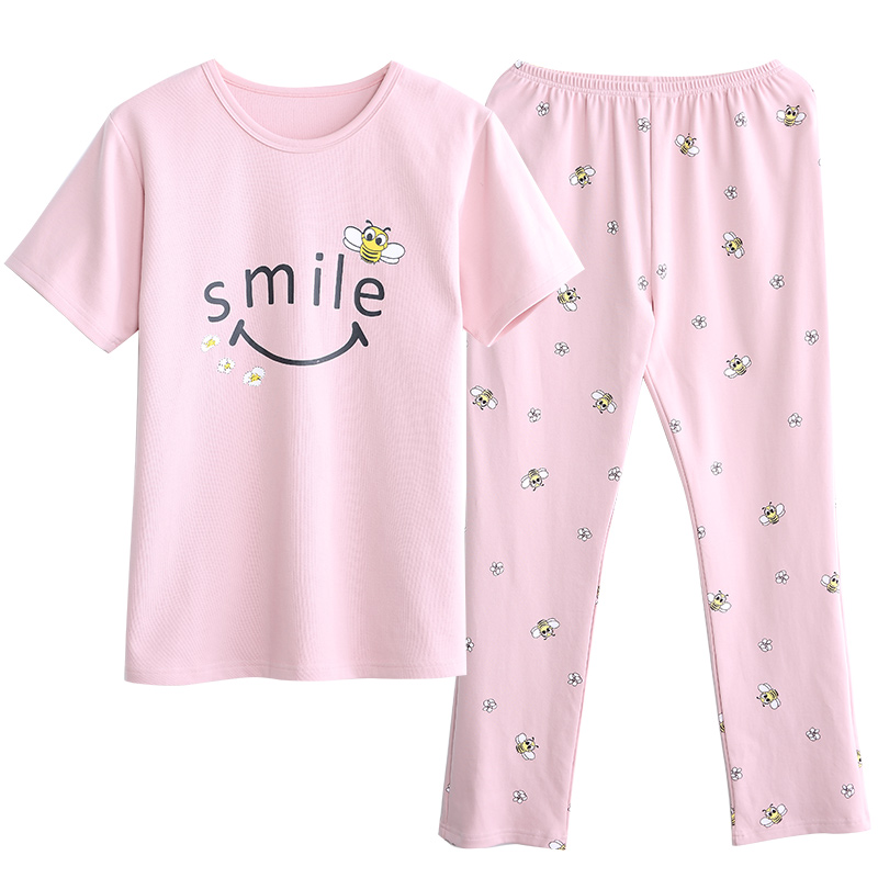 Sinh viên Pyjama phụ nữ cảm thấy thoải mái mùa xuân và mùa thu quần áo nhà lên mỏng và xuống Hàn Quốc phiên bản của bộ quần hai mảnh bộ nửa tay áo lỏng lẻo.