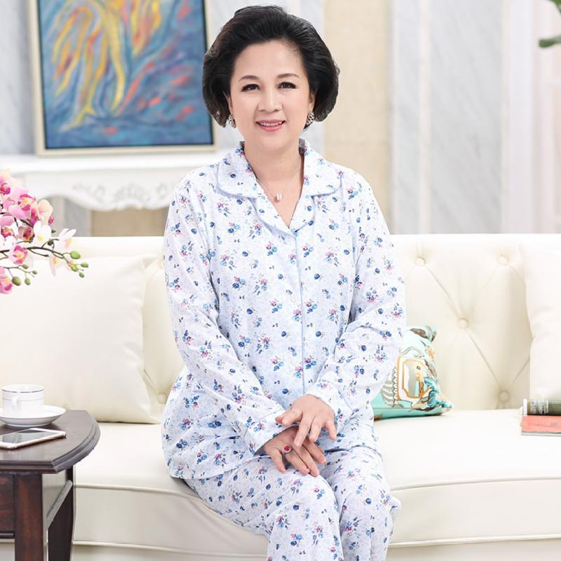 Đông xuân mô hình mỏng trung niên nam đồ ngủ dài tay quần áo miso nhà cha ông bông hai mảnh bộ mẹ cardigan cô gái.