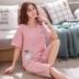 Cô gái pajama bộ có thể mặc quần ngủ thể thao dài vòng cổ áo sinh viên đại học vào mùa xuân và mùa hè thường phụ nữ mềm mỏng 2. 