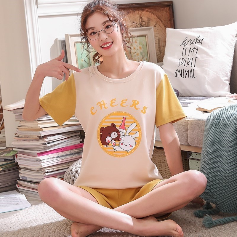 Fresh 2019 Womens Summer Set New Walk Dorm hồng mỏng Ngủ Nghỉ ngơi Ingenal Pajama ngắn tay áo.