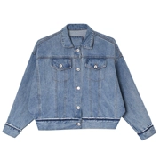 Mùa xuân 2019 mới phổ biến áo khoác nữ phiên bản Hàn Quốc của áo khoác denim màu đỏ hoang dã mùa xuân nữ ngắn đoạn lỏng lẻo - Áo khoác ngắn