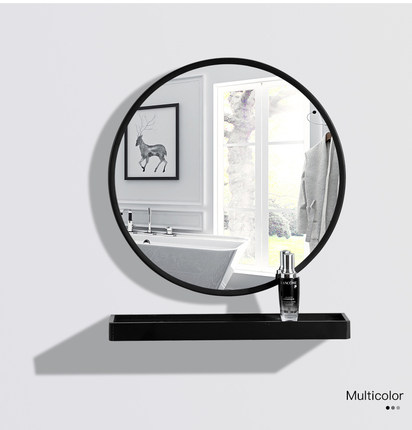 Nordic Bathroom Mirror Black Round Mirror Makeup Room Wall-mounted Makeup Mirror Bathroom Sticking Wall Bathroom Mirror Decoration Mirror
